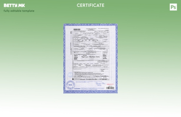 Модерен стил шаблон за уверение за смрт од државата Арканзас во САД во шаблон фо